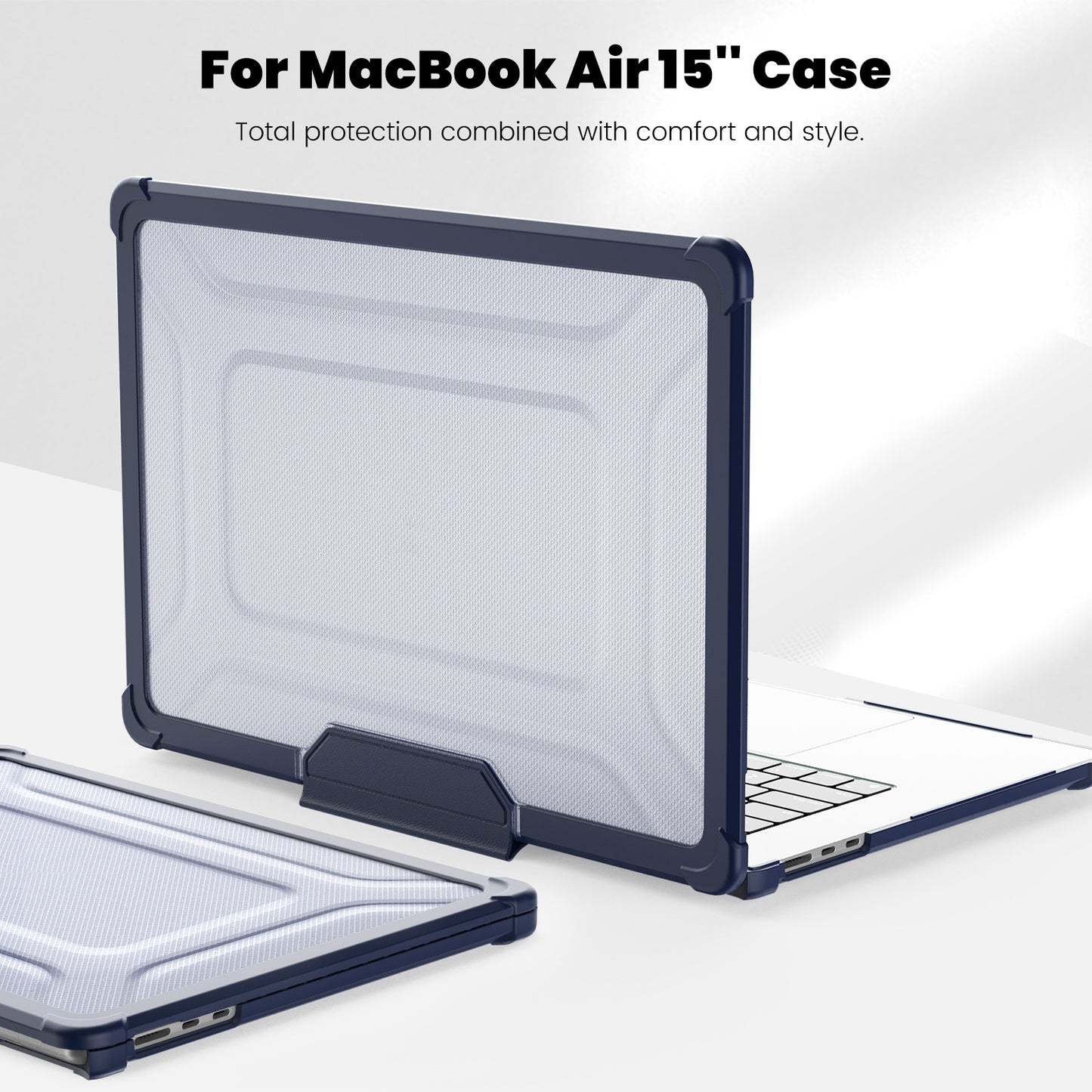For Macbook Air 15 inch (2023) M2 A2941 PC+TPU Laptop Case Heat Dissipation Kickstand Non-slip Notebook Cover - Navy Blue