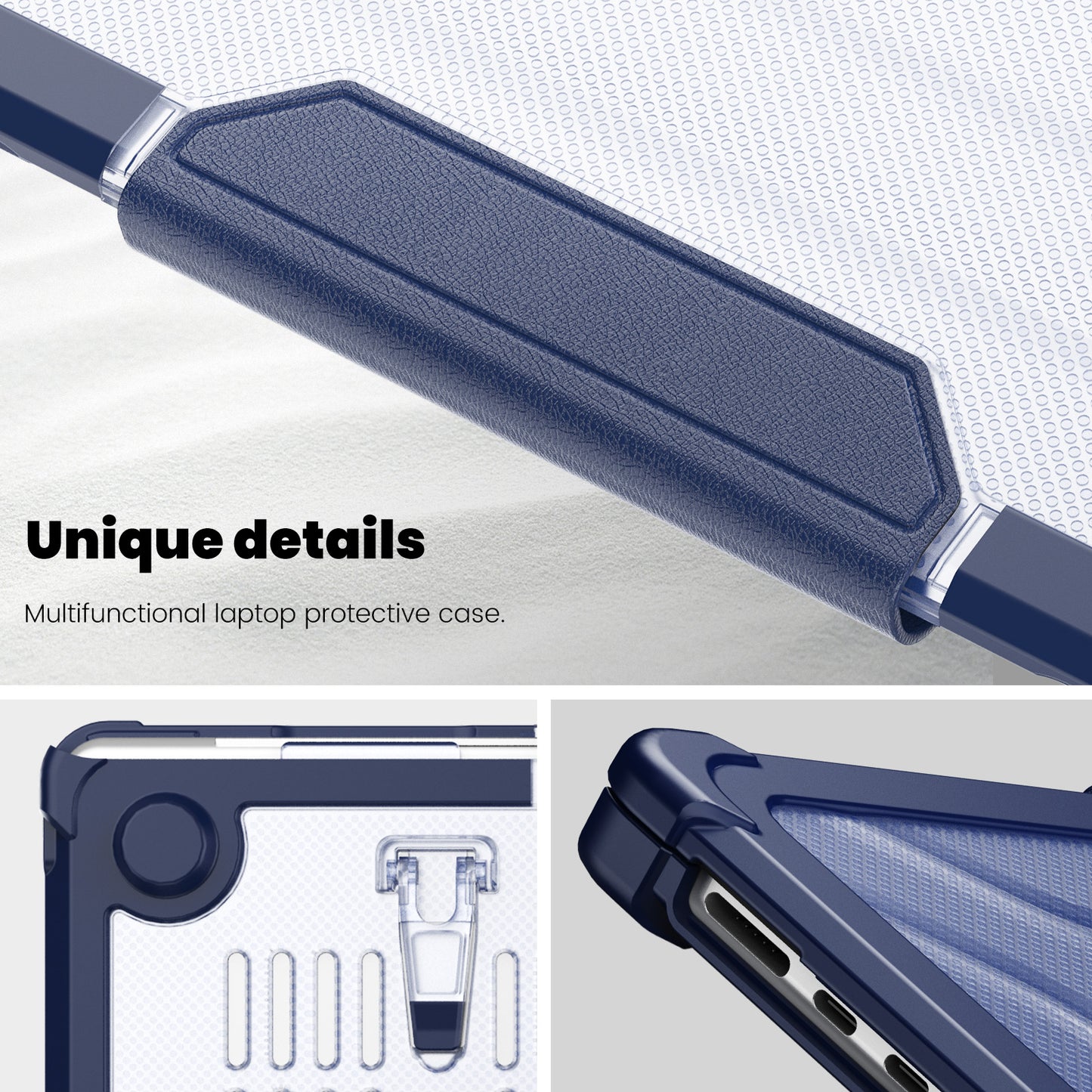 For Macbook Air 15 inch (2023) M2 A2941 PC+TPU Laptop Case Heat Dissipation Kickstand Non-slip Notebook Cover - Navy Blue