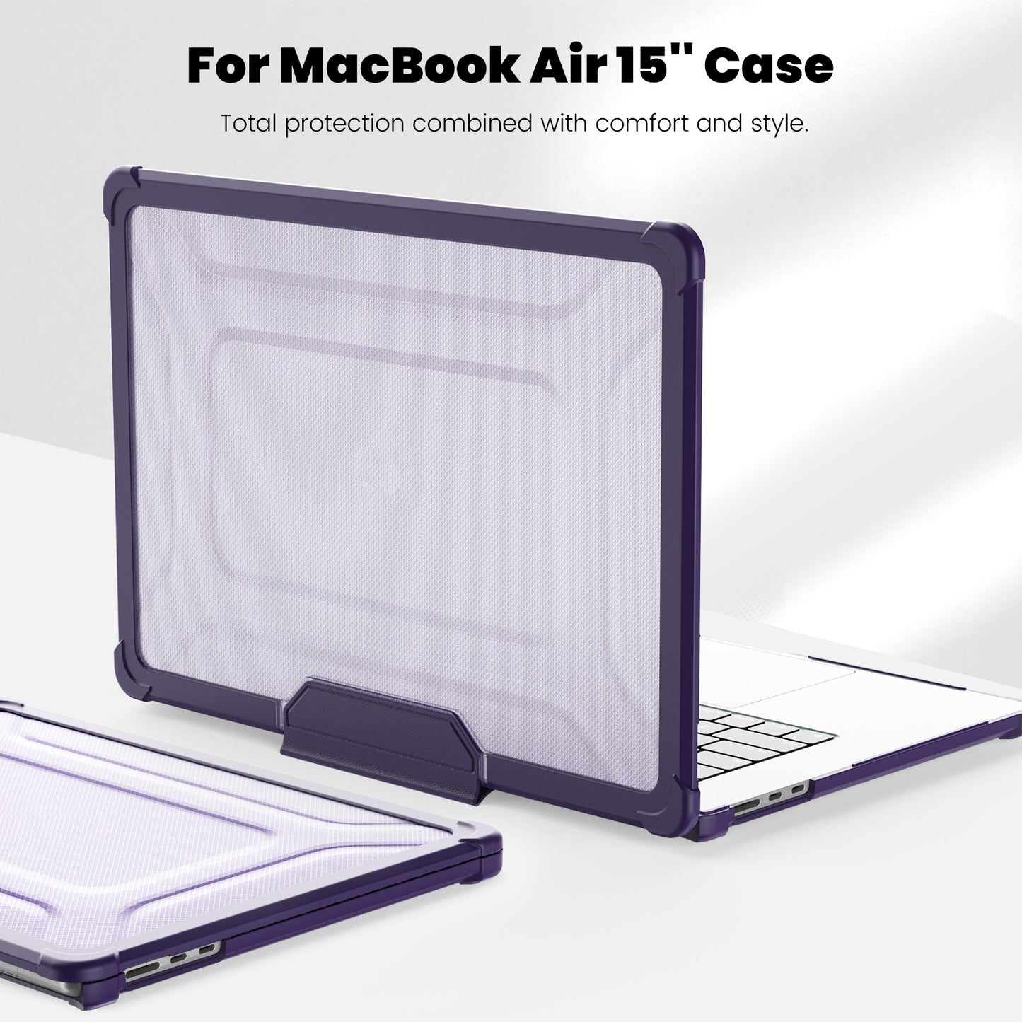For Macbook Air 15 inch (2023) M2 A2941 PC+TPU Laptop Case Heat Dissipation Kickstand Non-slip Notebook Cover - Purple