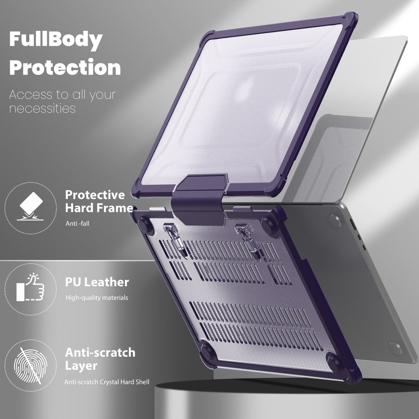 For Macbook Air 15 inch (2023) M2 A2941 PC+TPU Laptop Case Heat Dissipation Kickstand Non-slip Notebook Cover - Purple