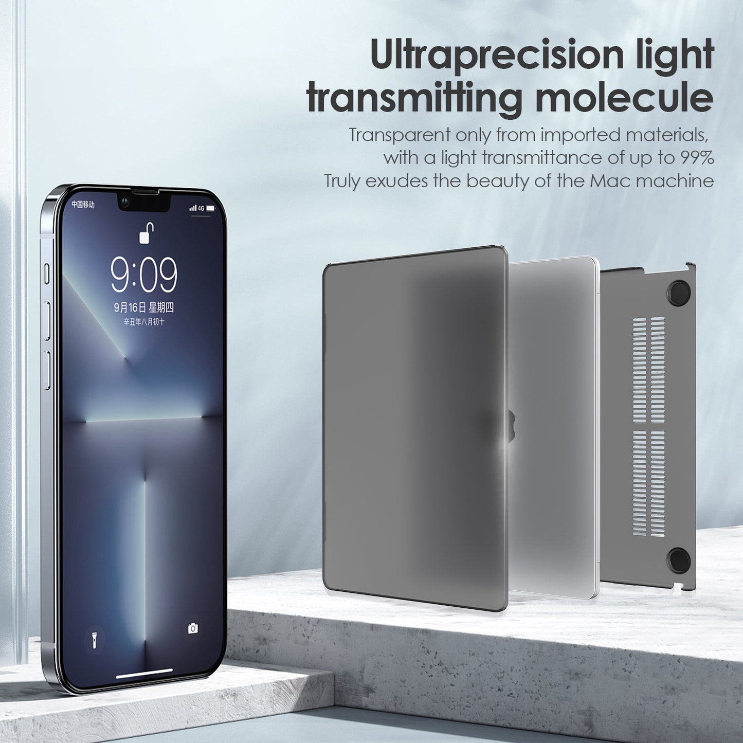 Uniqkart Matte Hard PC Case for Macbook Air 15 inch (2023) A2941 Lightweight Shockproof Laptop Cover - Transparent Black