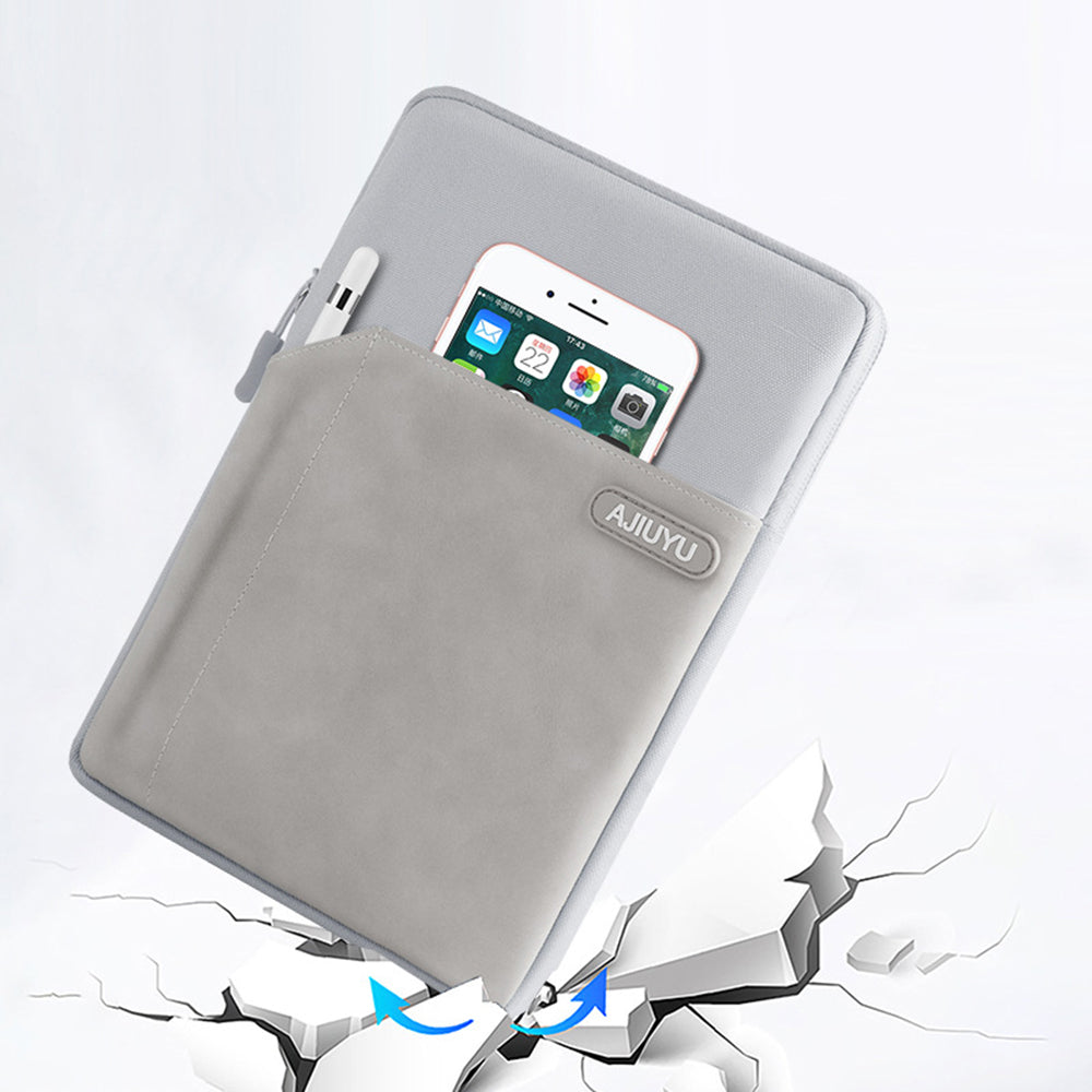 Laptop Protective Sleeve PU Leather + Cloth Tablet Carrying Bag with Hand Strap - Dark Grey