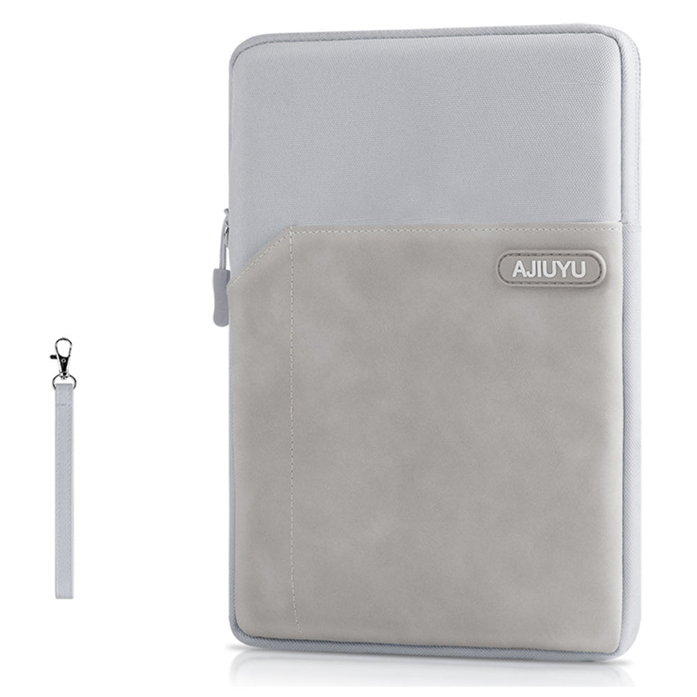 Laptop Protective Sleeve PU Leather + Cloth Tablet Carrying Bag with Hand Strap - Dark Grey