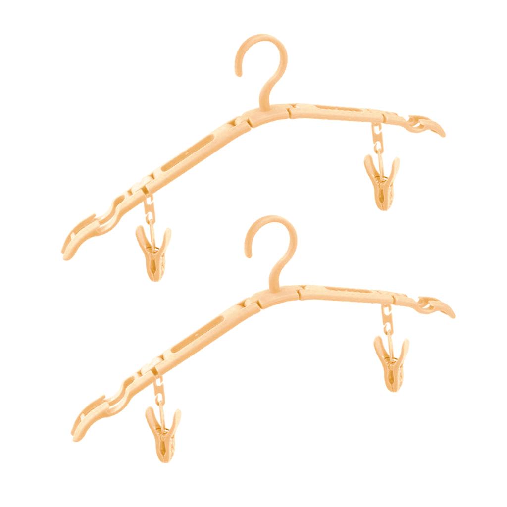 2 Pieces Outdoor Camping Folding Plastic Clothing Coat Hanger Travel Beige