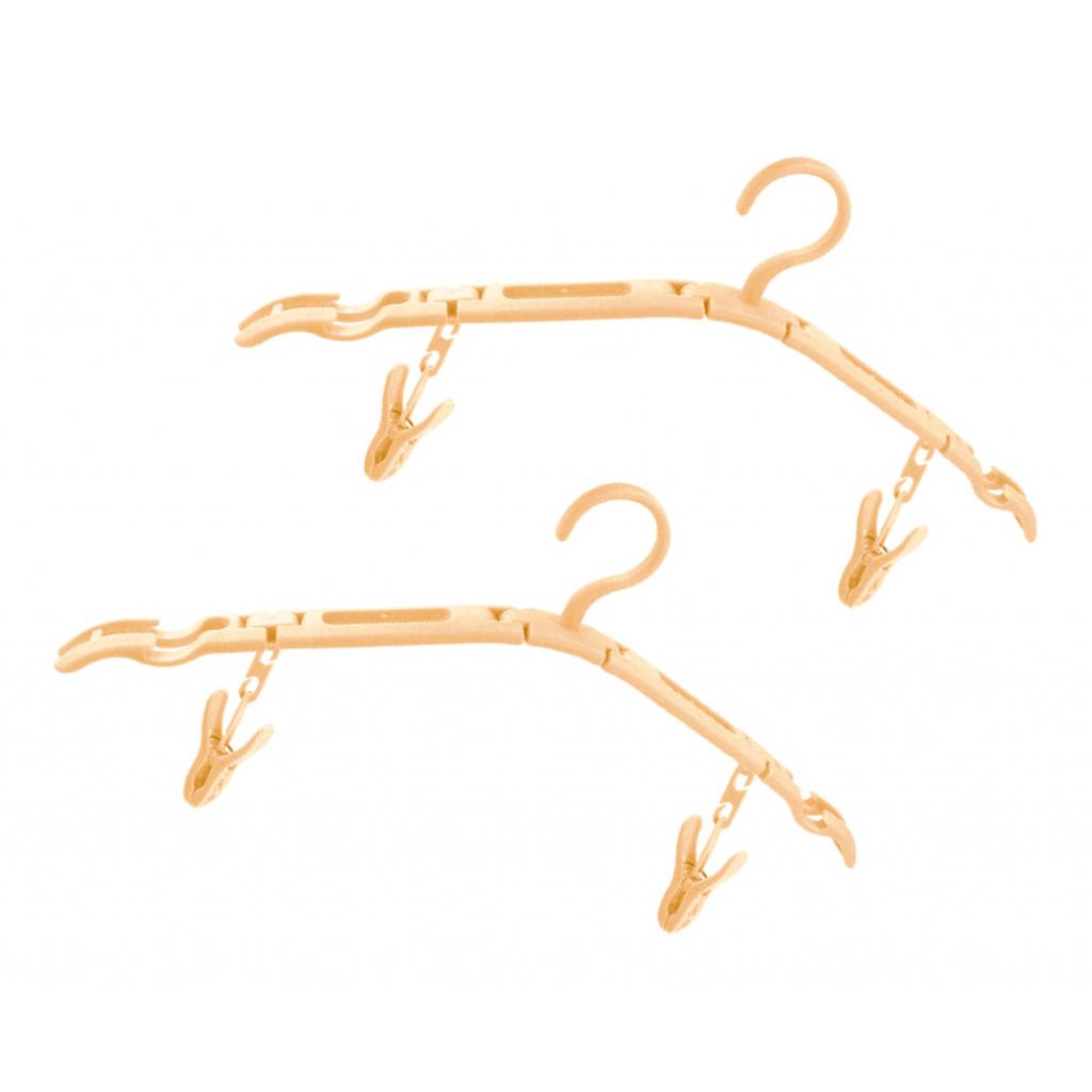 2 Pieces Outdoor Camping Folding Plastic Clothing Coat Hanger Travel Beige