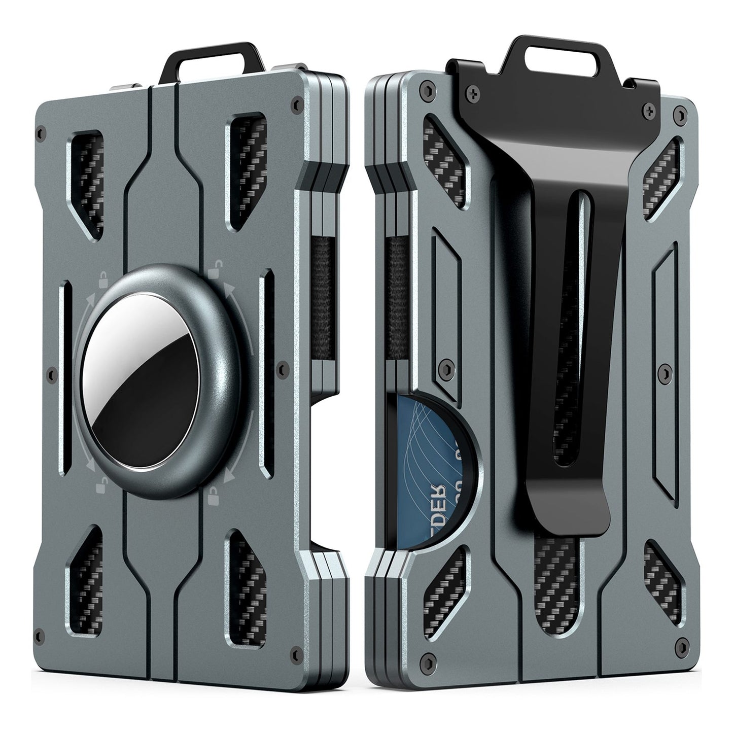 KB002 Multifunction Metal Card Holder for Apple AirTag, Clip-on Design Card Protection Case Card Carrying Pouch - Grey