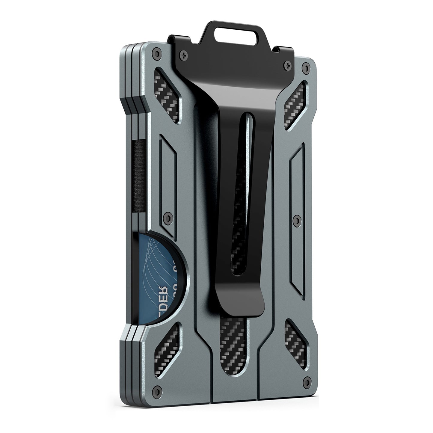 KB002 Multifunction Metal Card Holder for Apple AirTag, Clip-on Design Card Protection Case Card Carrying Pouch - Grey