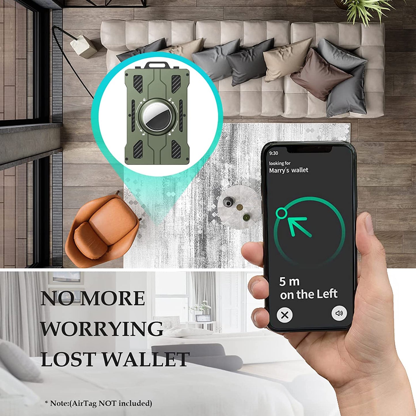 KB002 Multifunction Metal Card Holder for Apple AirTag, Clip-on Design Card Protection Case Card Carrying Pouch - Army Green