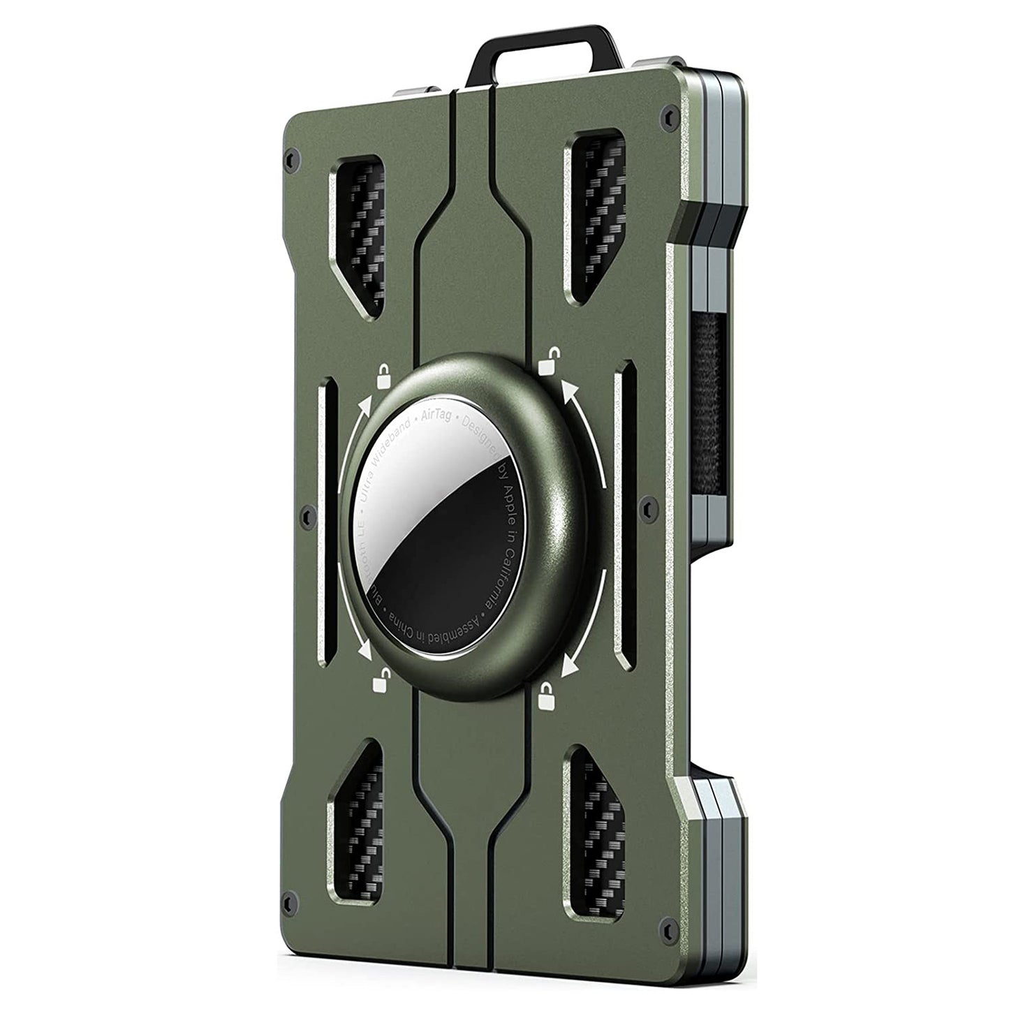 KB002 Multifunction Metal Card Holder for Apple AirTag, Clip-on Design Card Protection Case Card Carrying Pouch - Army Green