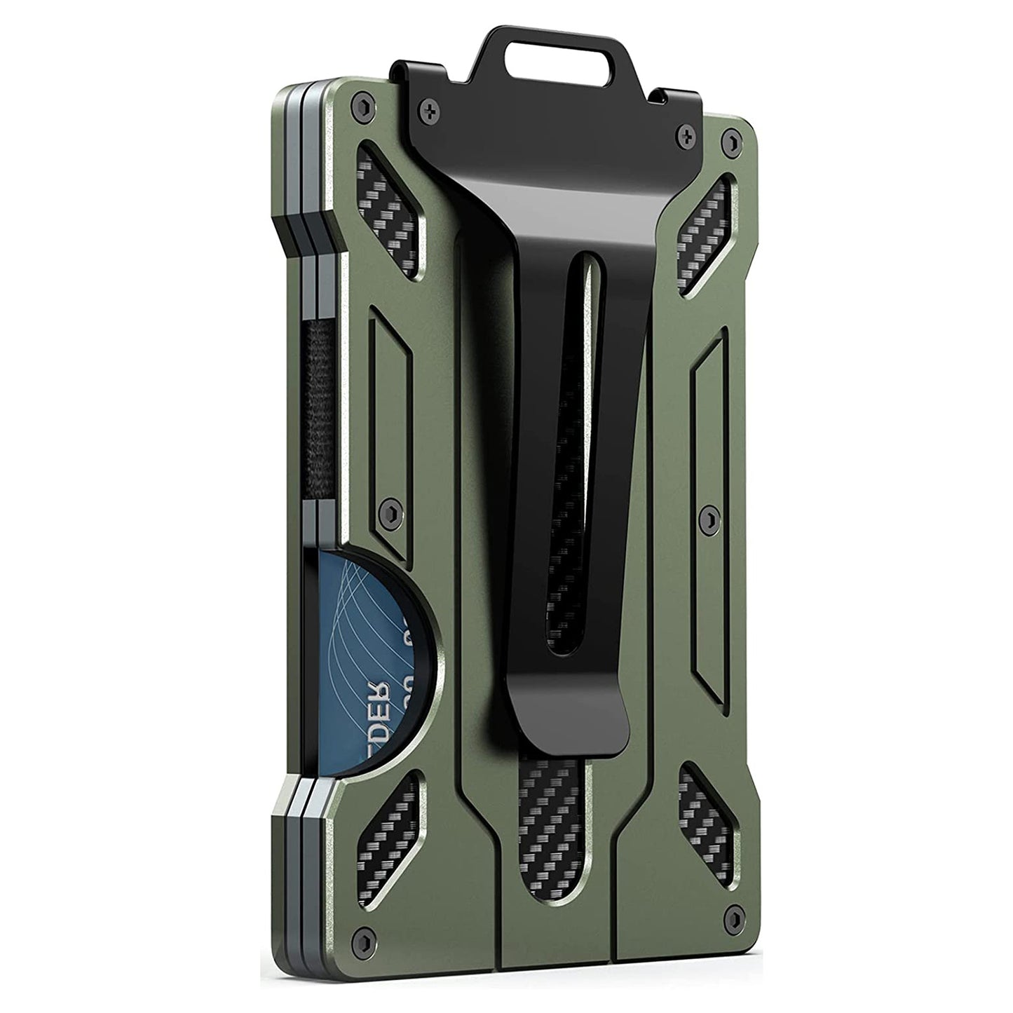 KB002 Multifunction Metal Card Holder for Apple AirTag, Clip-on Design Card Protection Case Card Carrying Pouch - Army Green