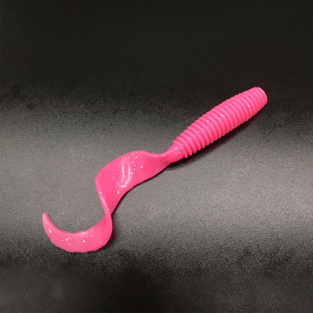 10Pc Luminous Plastic Grub Soft Worm Fishing Lure Micro Jig Head Tool Pink