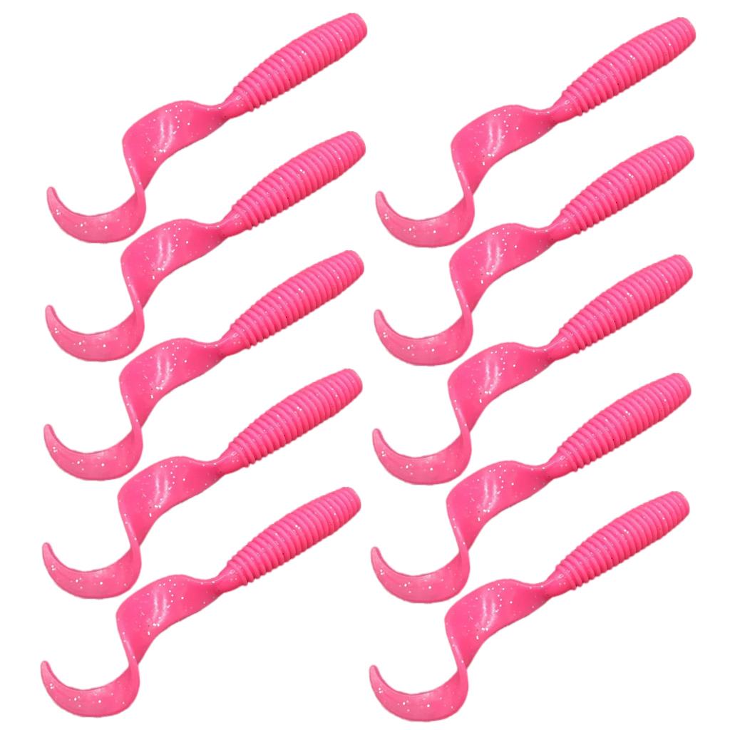 10Pc Luminous Plastic Grub Soft Worm Fishing Lure Micro Jig Head Tool Pink