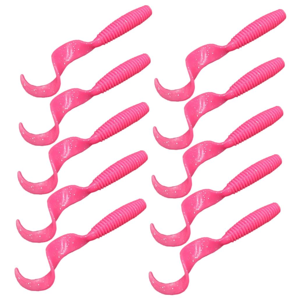 10Pc Luminous Plastic Grub Soft Worm Fishing Lure Micro Jig Head Tool Pink