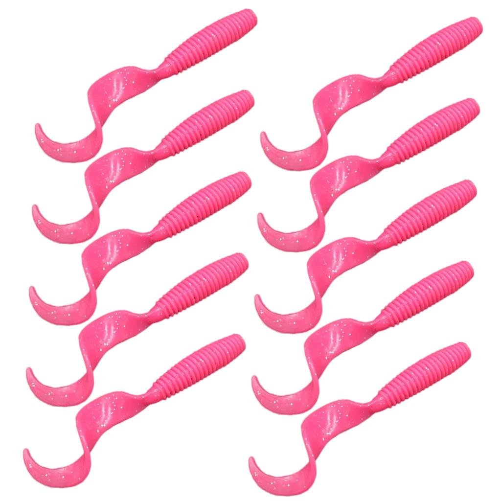 10Pc Luminous Plastic Grub Soft Worm Fishing Lure Micro Jig Head Tool Pink