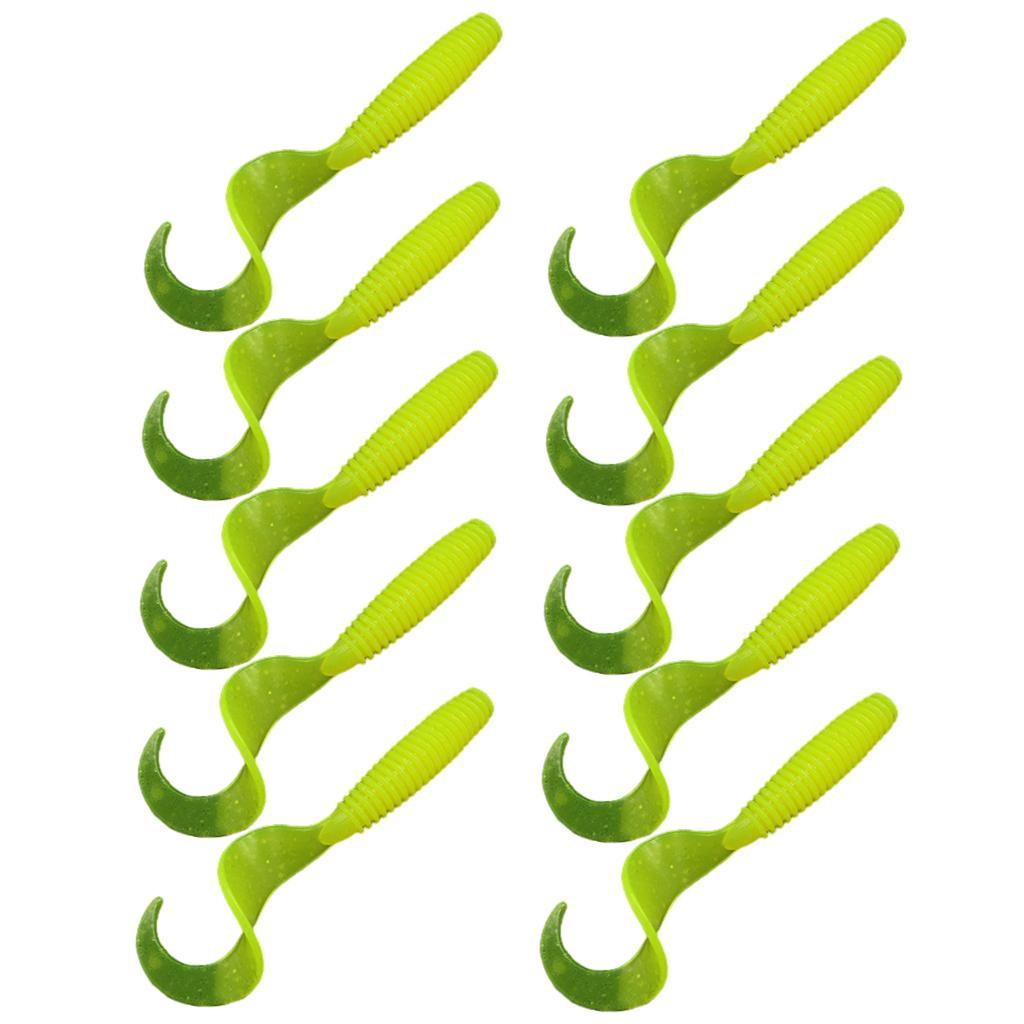 10Pc Luminous Plastic Grub Soft Worm Fishing Lure Micro Jig Head Tool Yellow