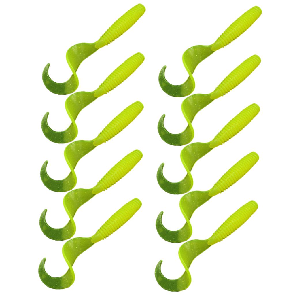 10Pc Luminous Plastic Grub Soft Worm Fishing Lure Micro Jig Head Tool Yellow