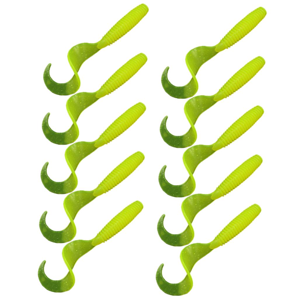 10Pc Luminous Plastic Grub Soft Worm Fishing Lure Micro Jig Head Tool Yellow