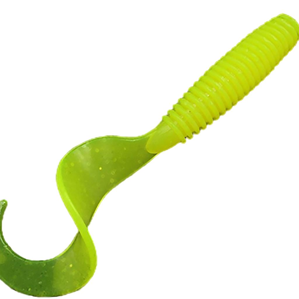 10Pc Luminous Plastic Grub Soft Worm Fishing Lure Micro Jig Head Tool Yellow