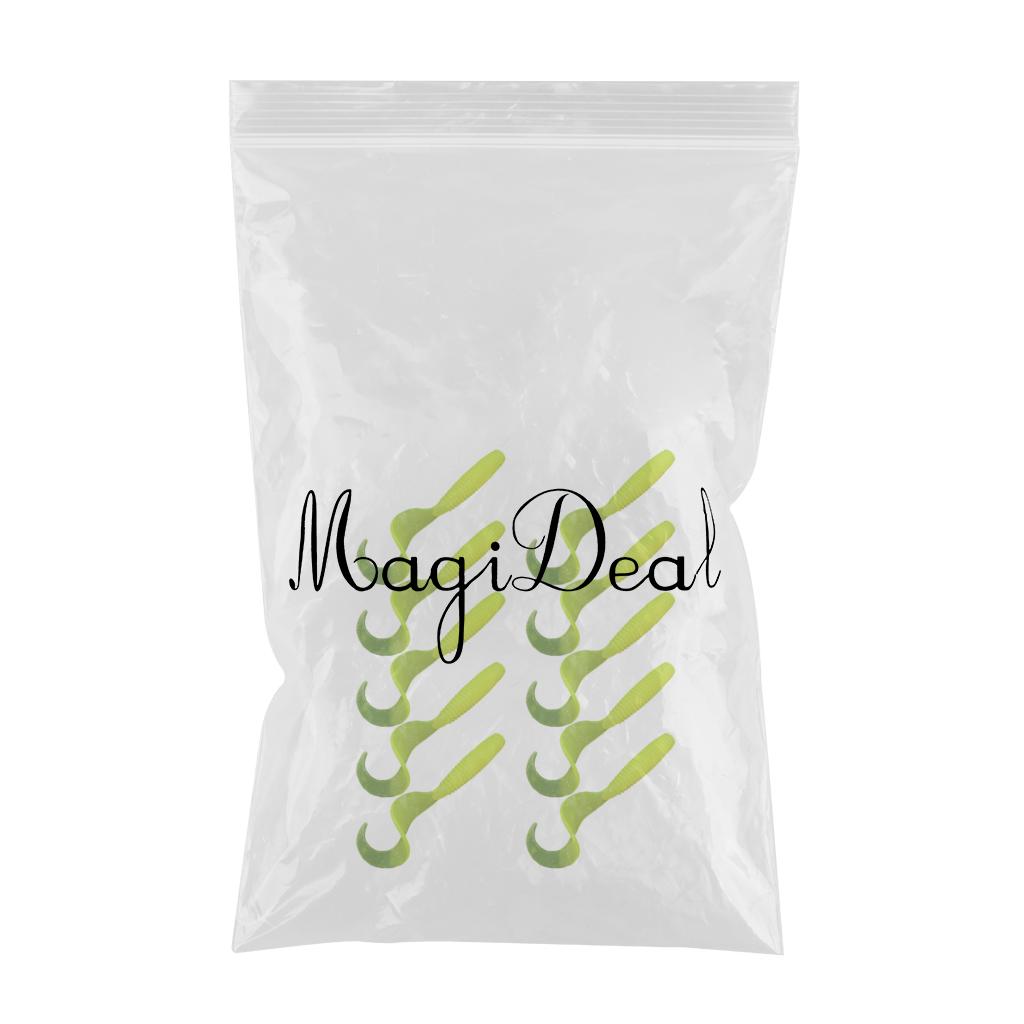 10Pc Luminous Plastic Grub Soft Worm Fishing Lure Micro Jig Head Tool Yellow