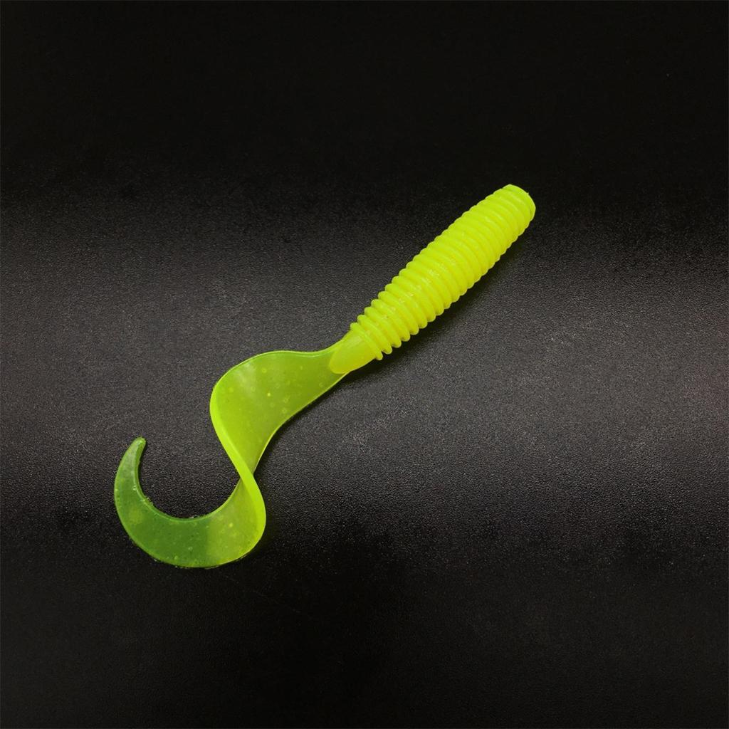 10Pc Luminous Plastic Grub Soft Worm Fishing Lure Micro Jig Head Tool Yellow