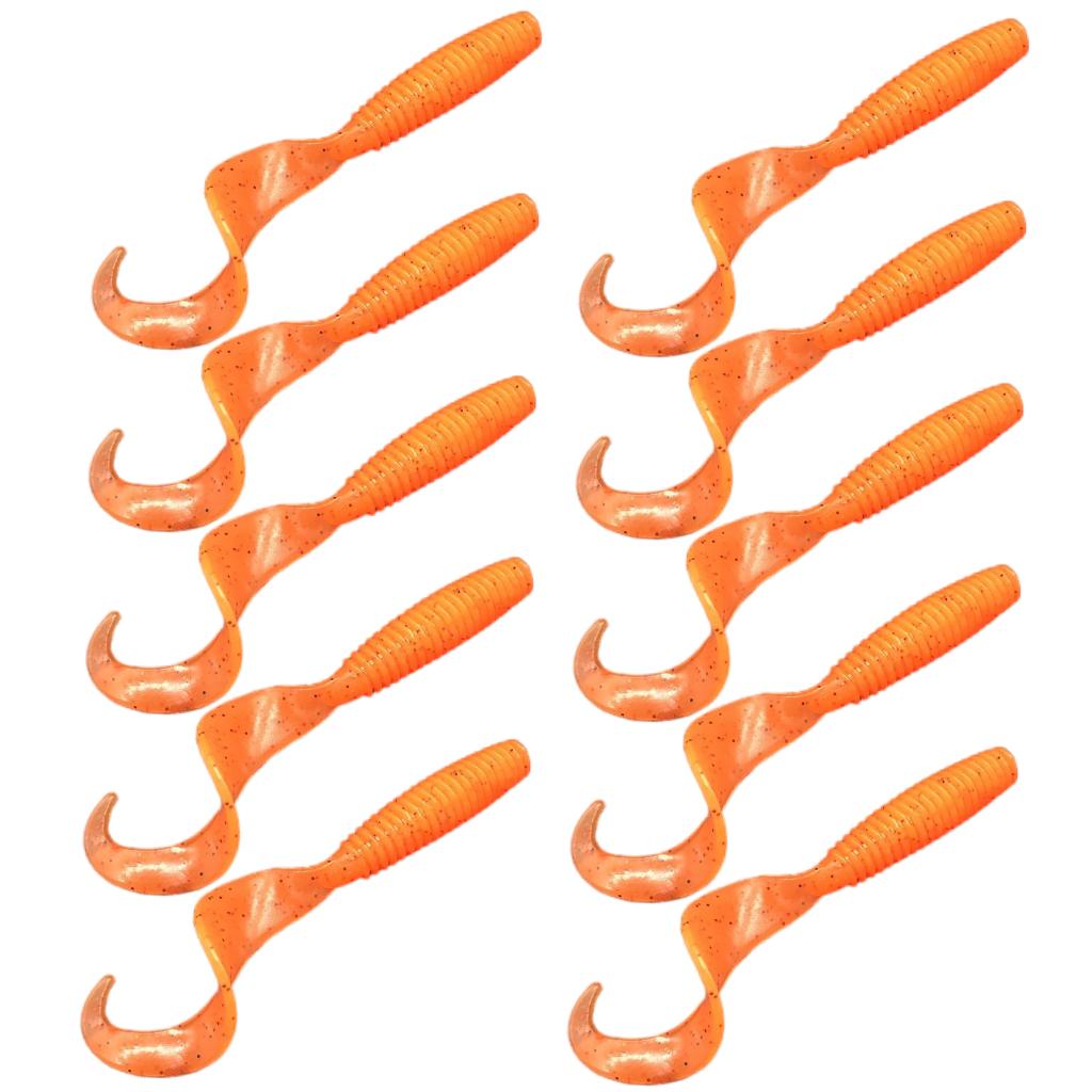 10Pc Luminous Plastic Grub Soft Worm Fishing Lure Micro Jig Head Tool Orange