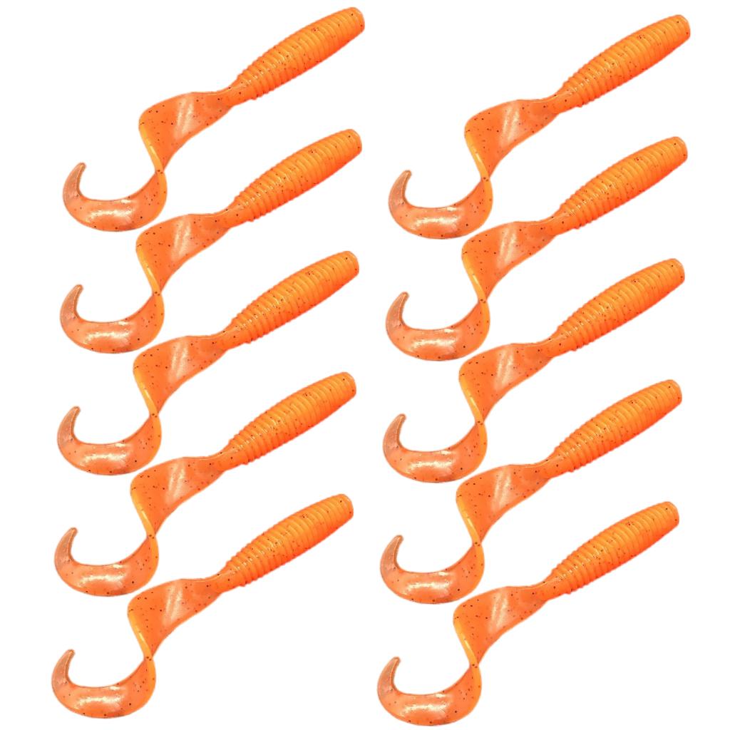 10Pc Luminous Plastic Grub Soft Worm Fishing Lure Micro Jig Head Tool Orange