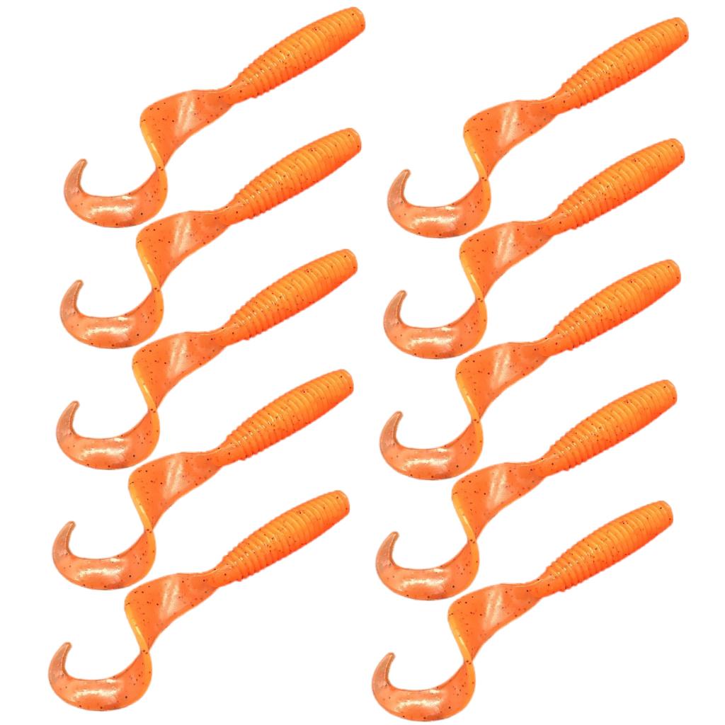 10Pc Luminous Plastic Grub Soft Worm Fishing Lure Micro Jig Head Tool Orange