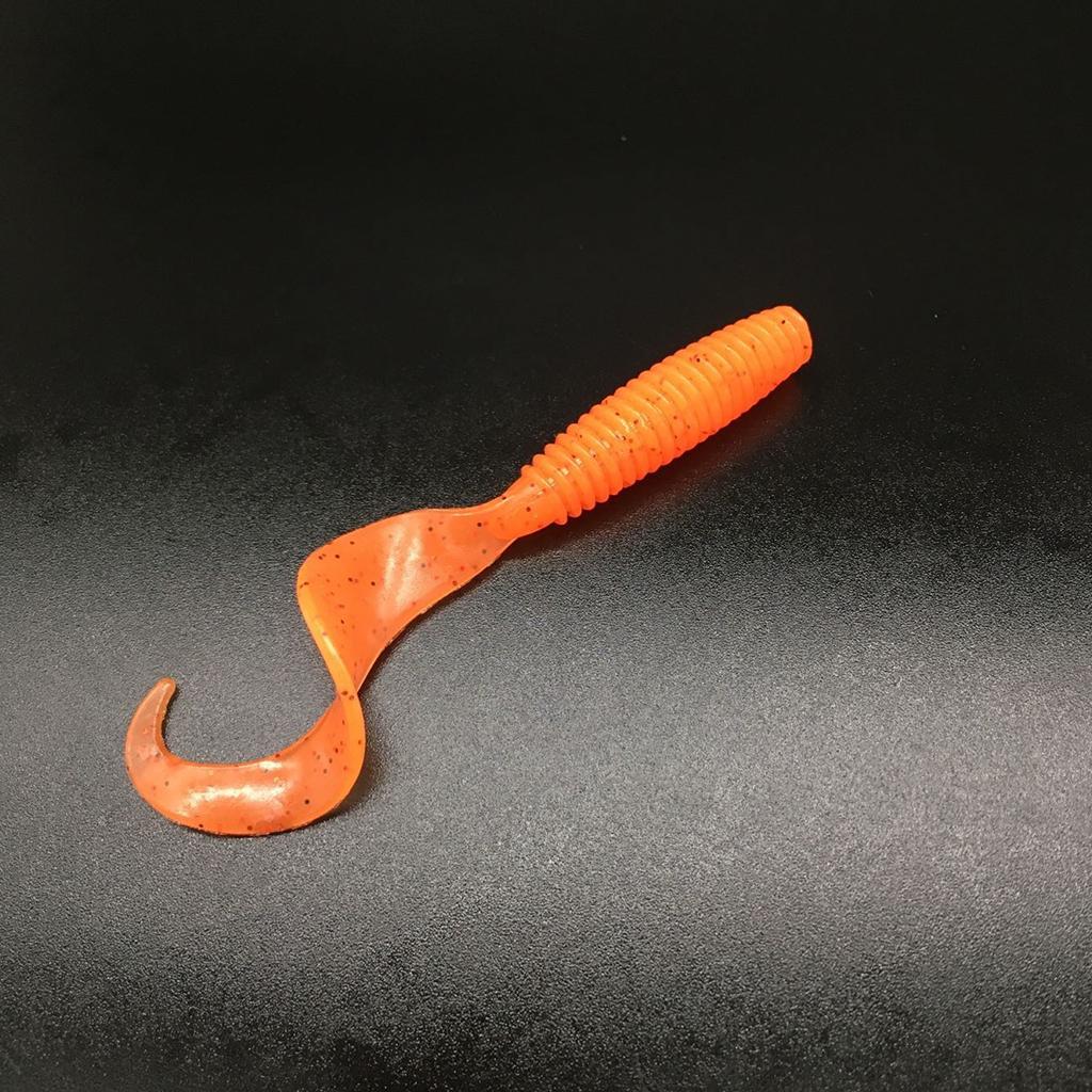 10Pc Luminous Plastic Grub Soft Worm Fishing Lure Micro Jig Head Tool Orange