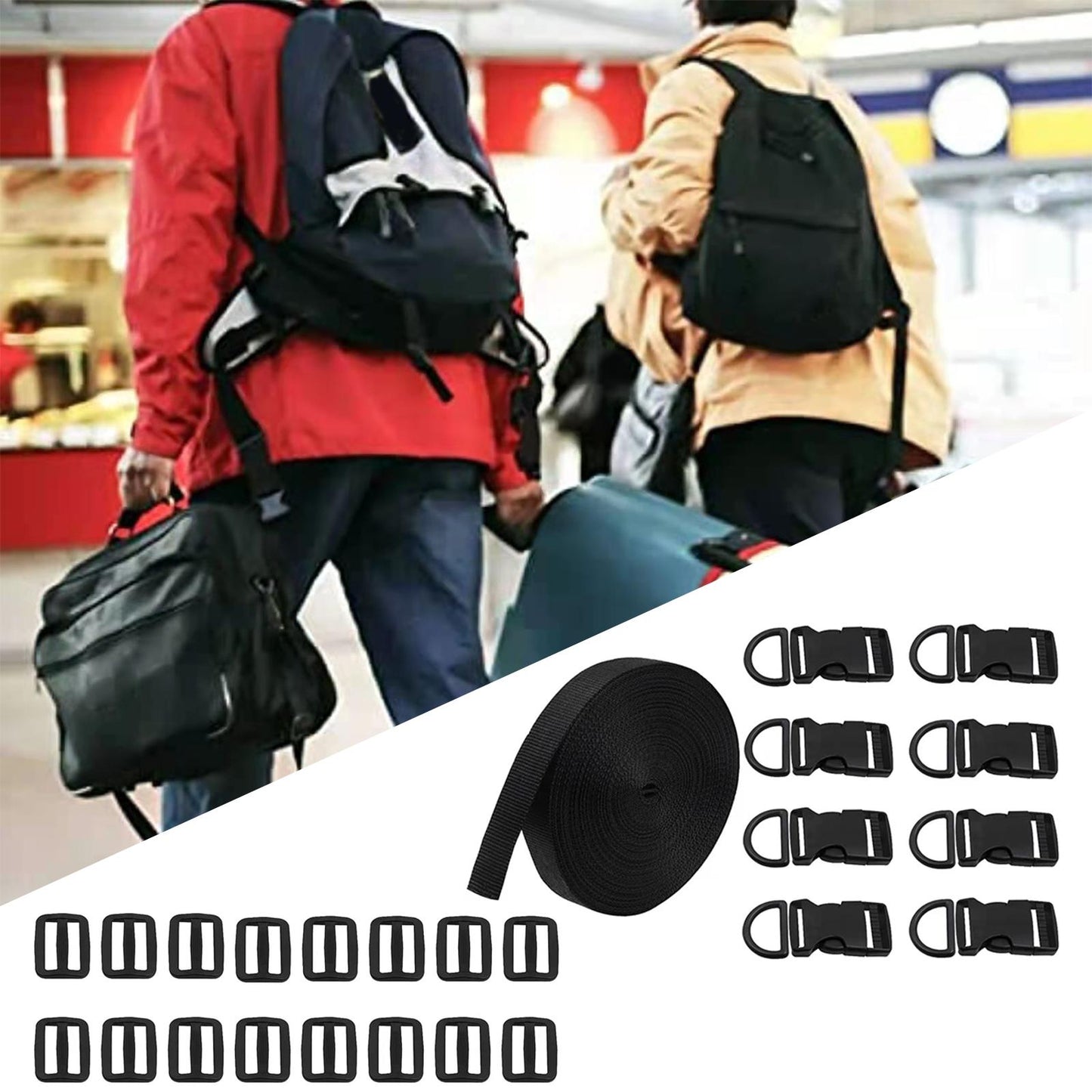 10 Yards Nylon Webbing Strap Side Release Buckle Tri Glide Slide Clips