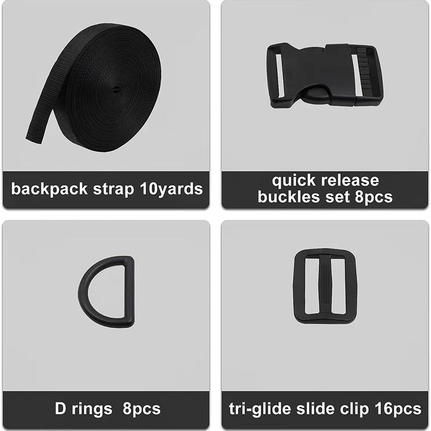 10 Yards Nylon Webbing Strap Side Release Buckle Tri Glide Slide Clips