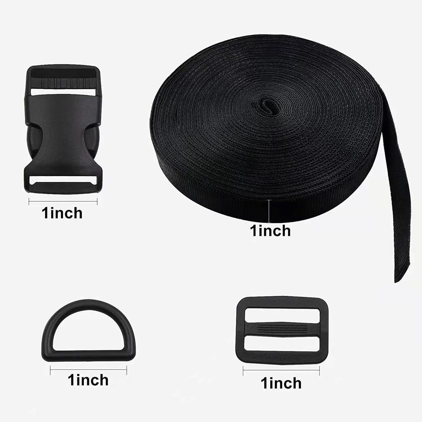 10 Yards Nylon Webbing Strap Side Release Buckle Tri Glide Slide Clips