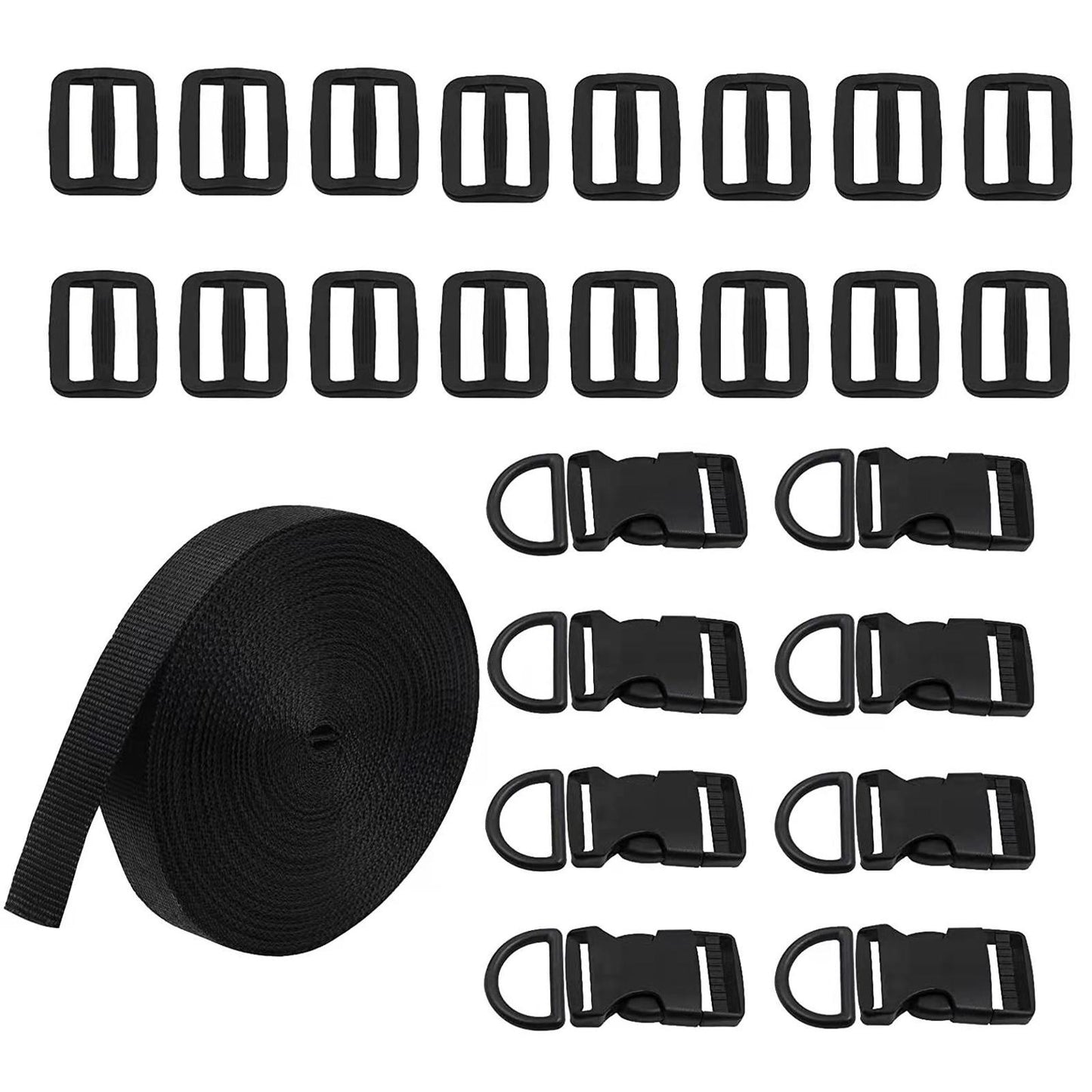 10 Yards Nylon Webbing Strap Side Release Buckle Tri Glide Slide Clips