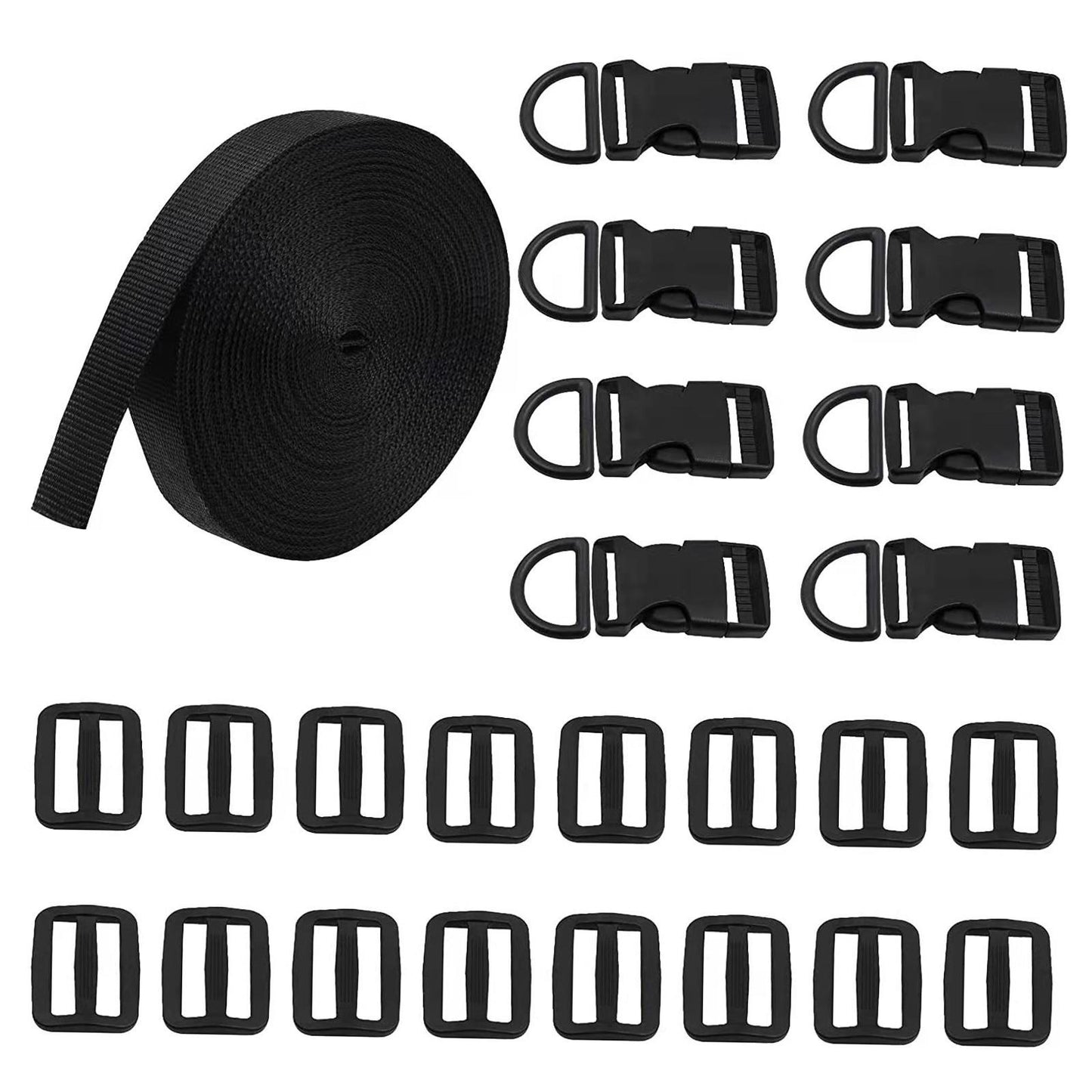 10 Yards Nylon Webbing Strap Side Release Buckle Tri Glide Slide Clips