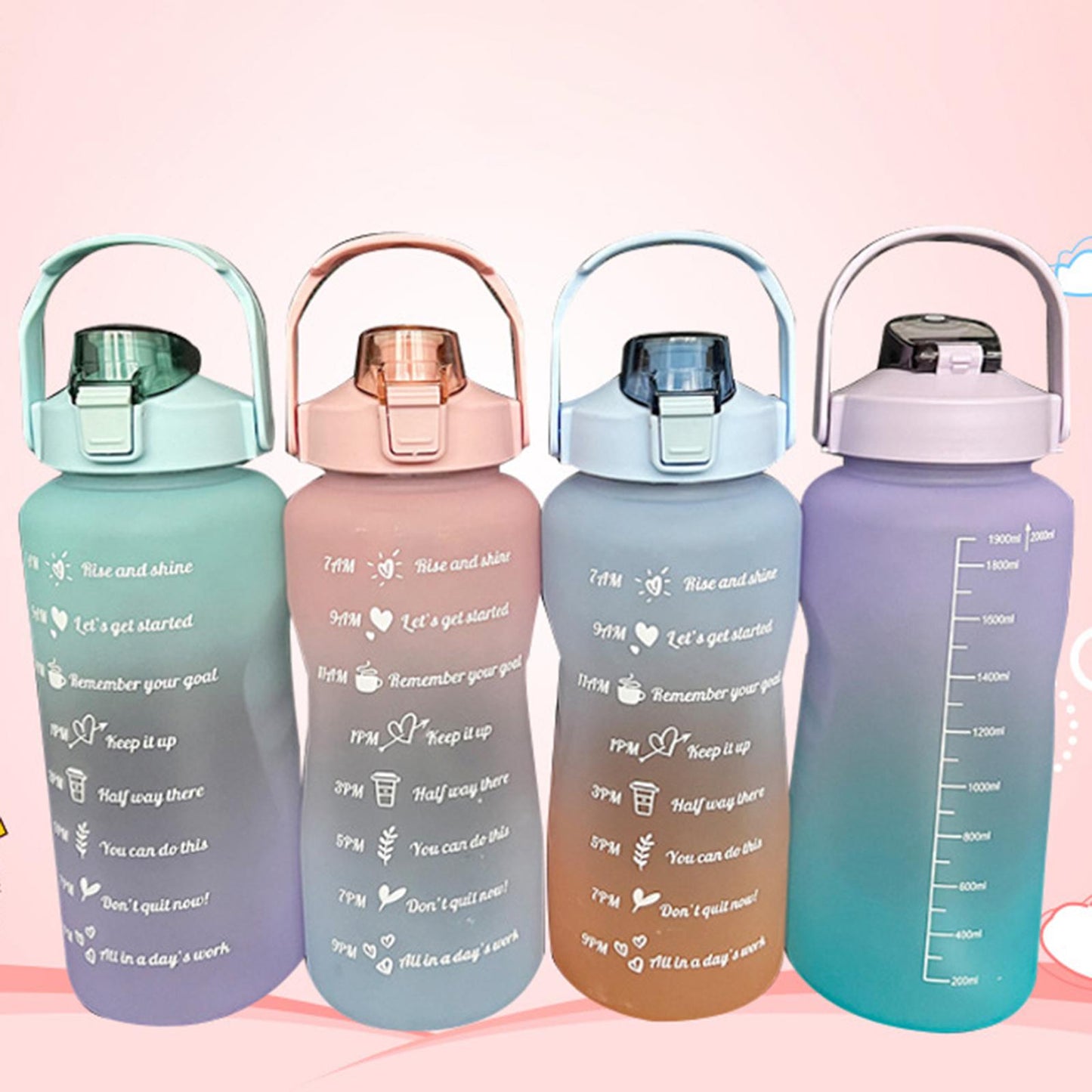 2L Sport Water Bottle Portable Large Capacity Drinking Cup with Straw Blue