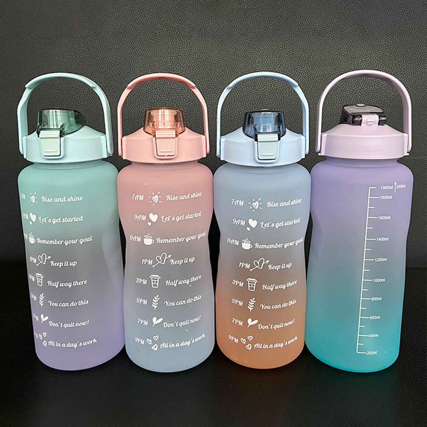 2L Sport Water Bottle Portable Large Capacity Drinking Cup with Straw Blue