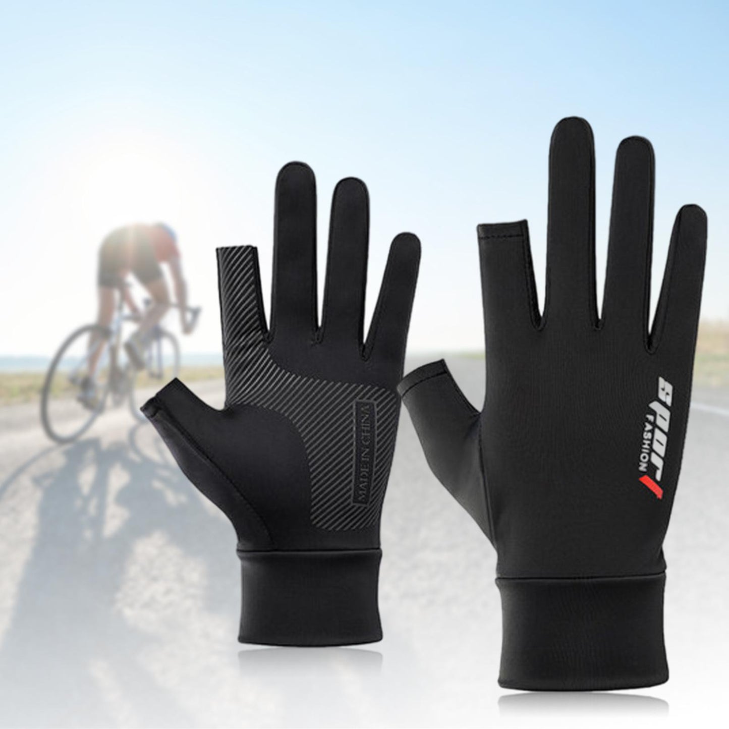 2Pcs Bike Gloves Cycling Gloves Sun Protection Outdoor Sport Canoeing Black