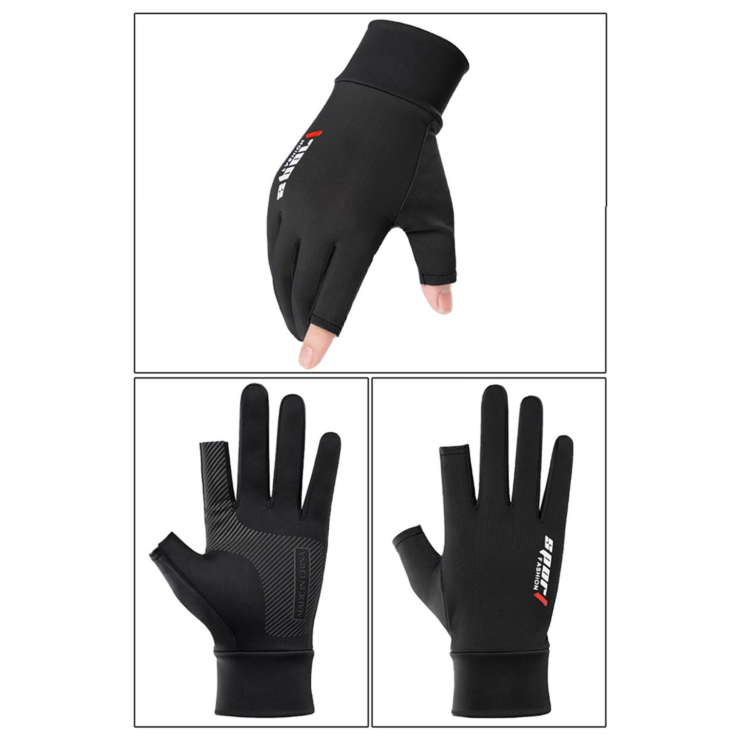 2Pcs Bike Gloves Cycling Gloves Sun Protection Outdoor Sport Canoeing Black