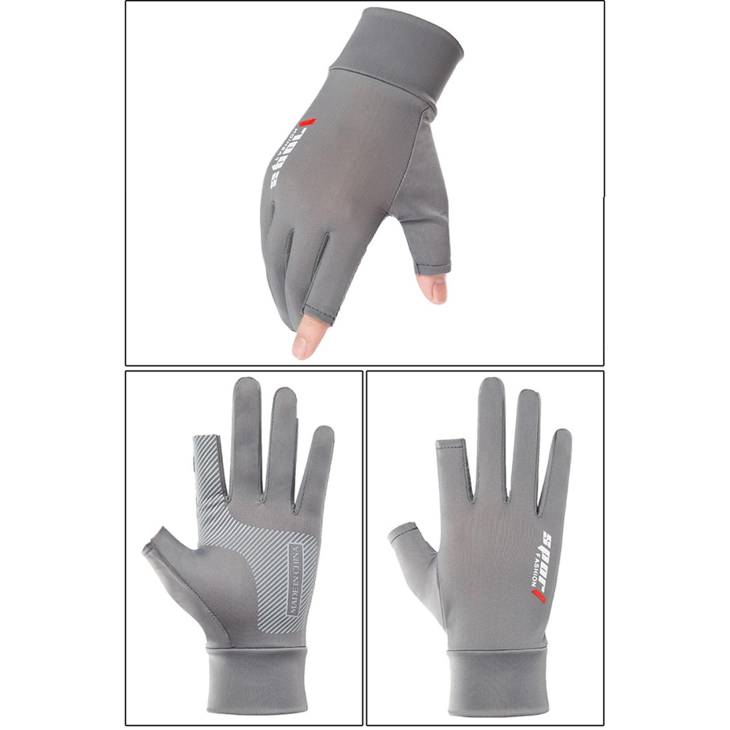 2Pcs Bike Gloves Cycling Gloves Sun Protection Outdoor Sport Canoeing Gray