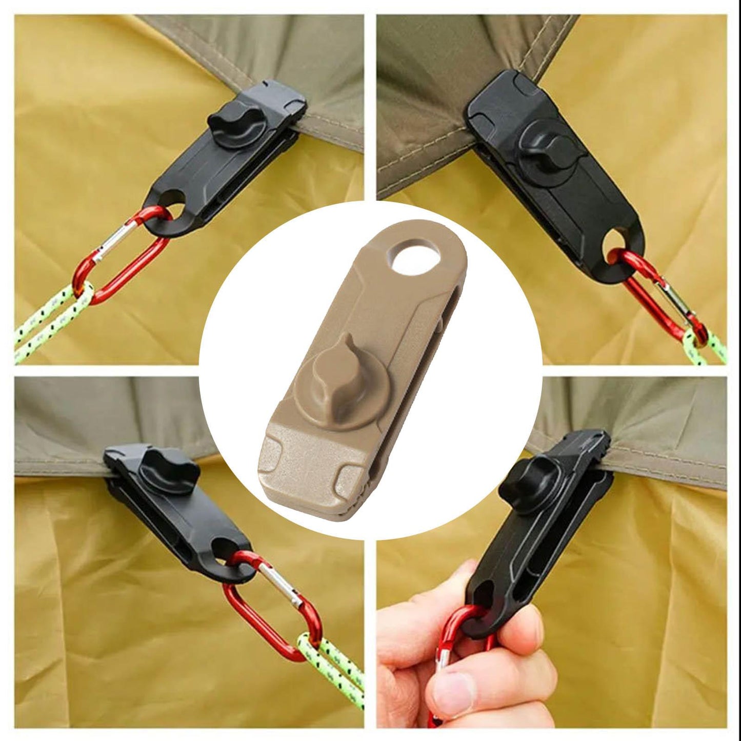 10Pcs Camping Tent Clamps Holder Tarp Clip Caravan Canopies Car Covers Khaki