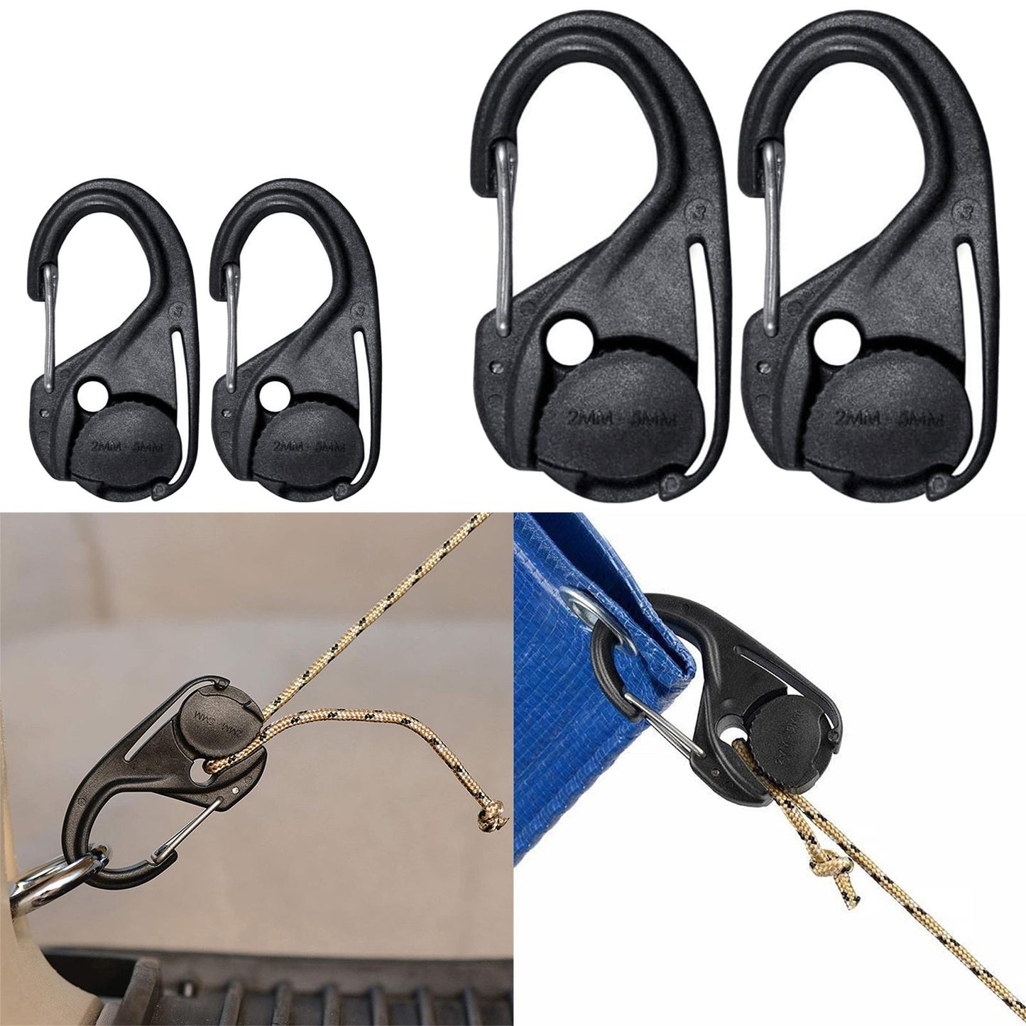 2Pcs Cord Tightener Tie Hook Accs Lightweight Rope Buckle for Camping Tent Small