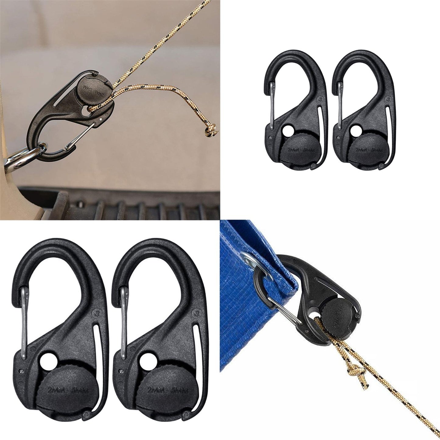 2Pcs Cord Tightener Tie Hook Accs Lightweight Rope Buckle for Camping Tent Small