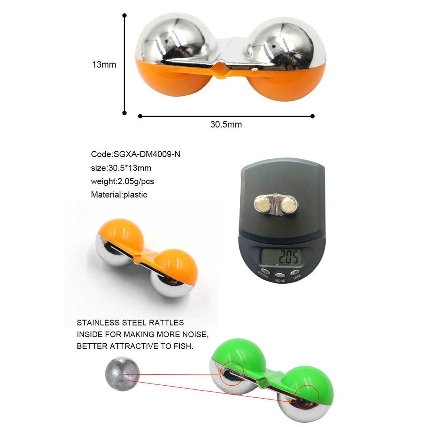 10Pcs Sea Fishing Inline Rattle Fish Bite Alarm DIY Lure Hook Fish Tackle Orange