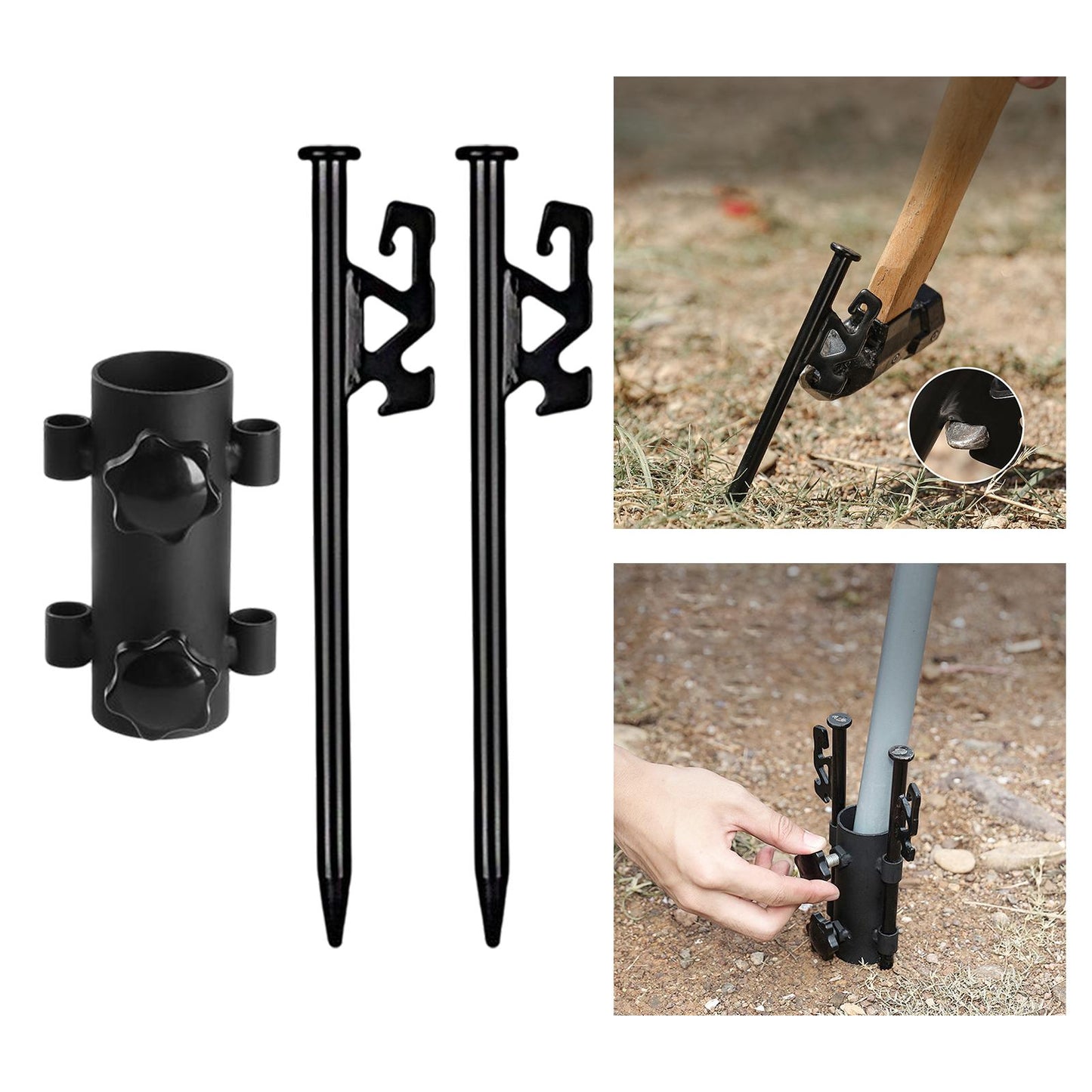 2Pcs Camping Tent Stakes with Rod Fixed Tube 30cm With Nut Holder
