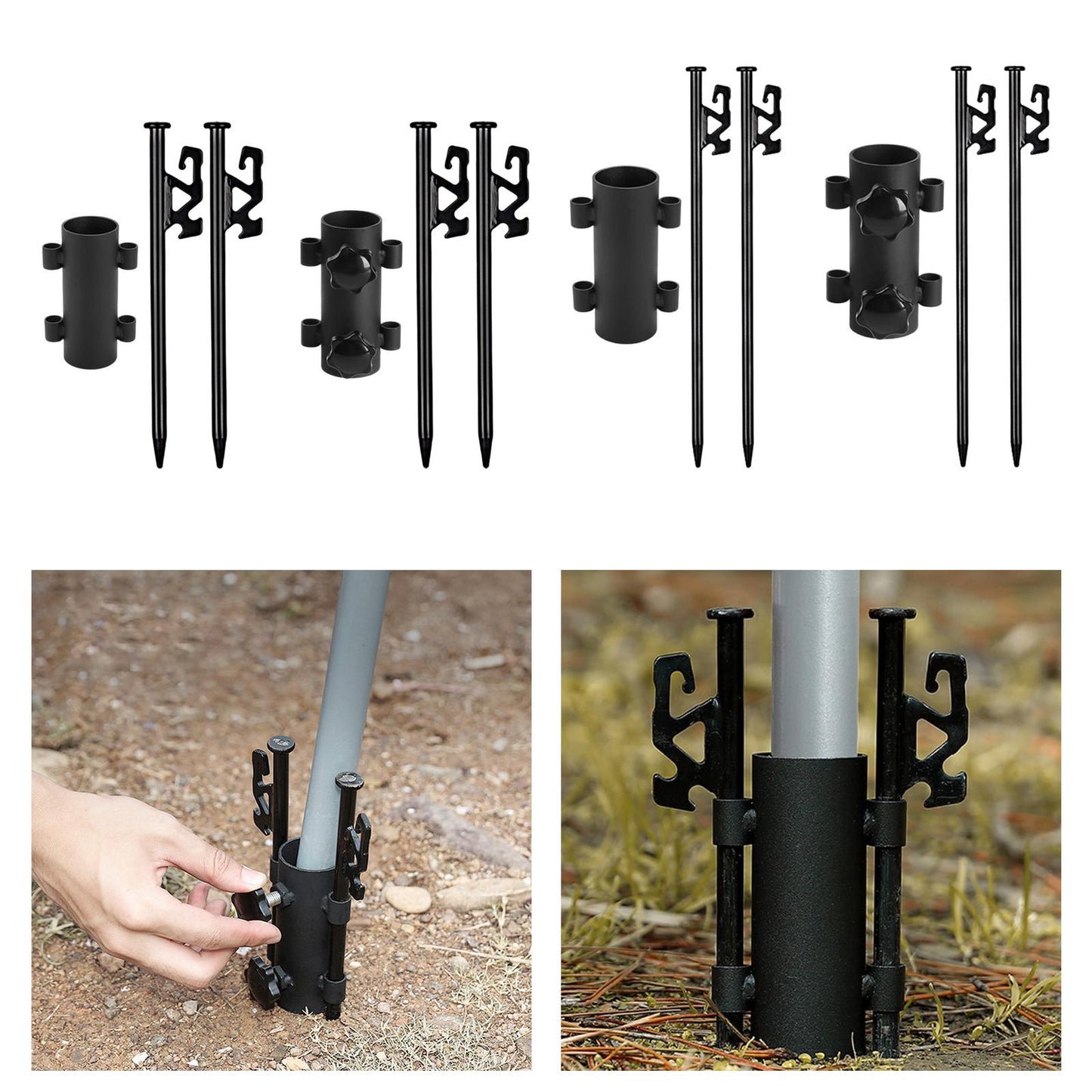 2Pcs Camping Tent Stakes with Rod Fixed Tube 30cm With Nut Holder