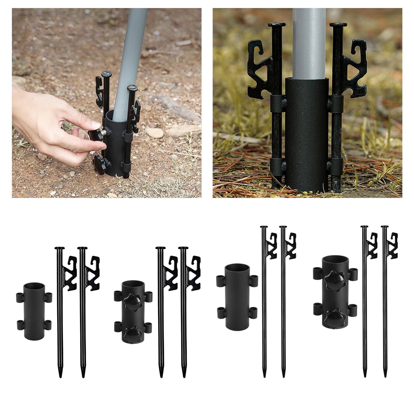 2Pcs Camping Tent Stakes with Rod Fixed Tube 30cm With Nut Holder