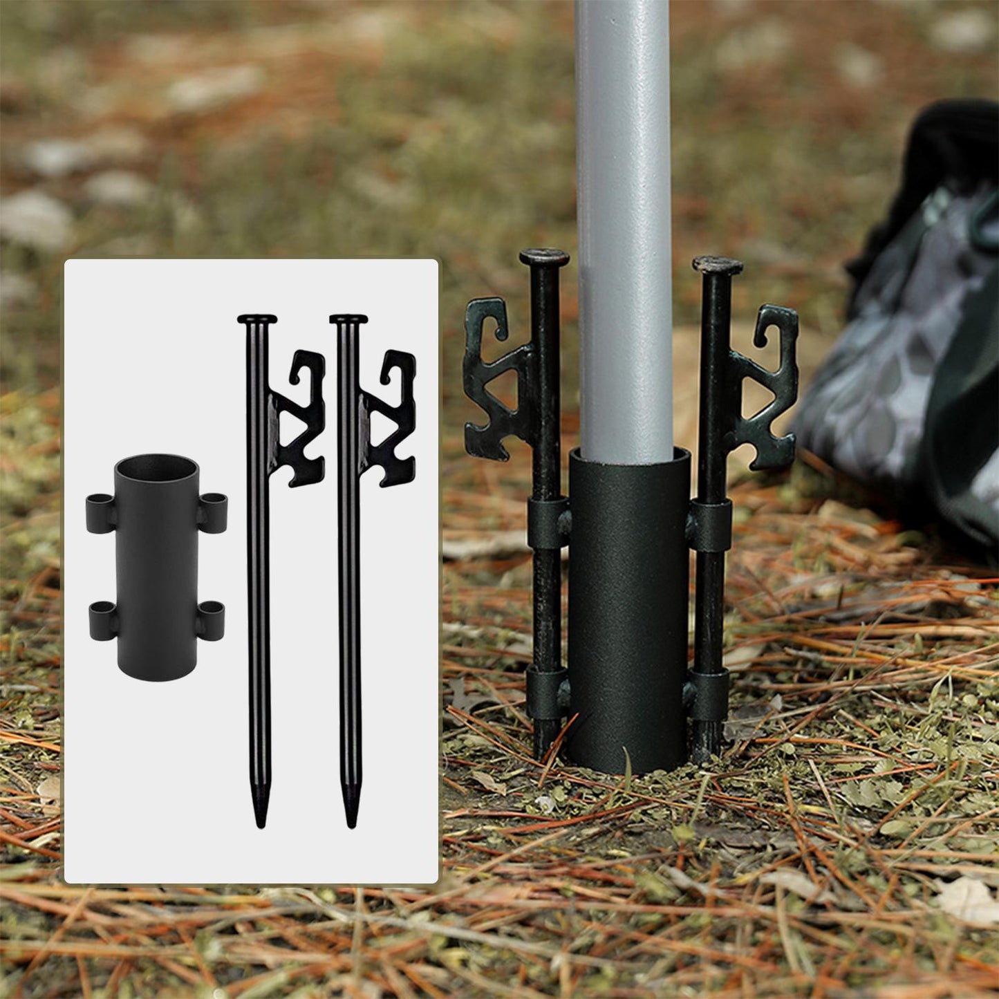 2Pcs Camping Tent Stakes with Rod Fixed Tube 30cm With Holder