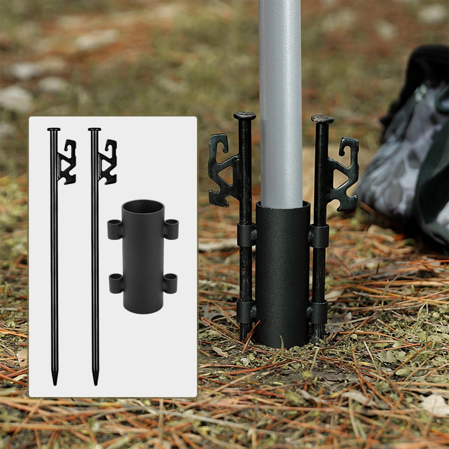 2Pcs Camping Tent Stakes with Rod Fixed Tube 40cm With Holder