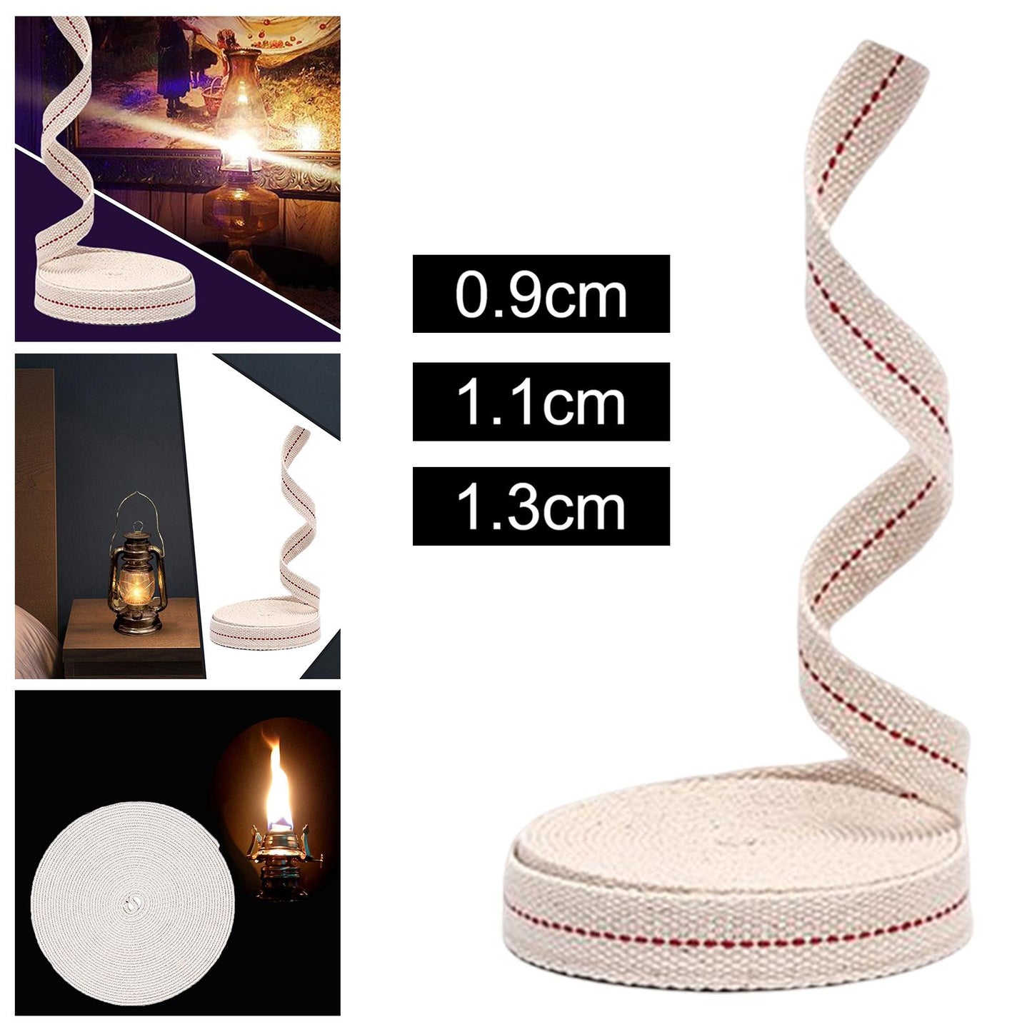10M Oil Lantern Wick Flat Cotton Wick Oil Lamp Wick Burner with Stitch 0.9cm