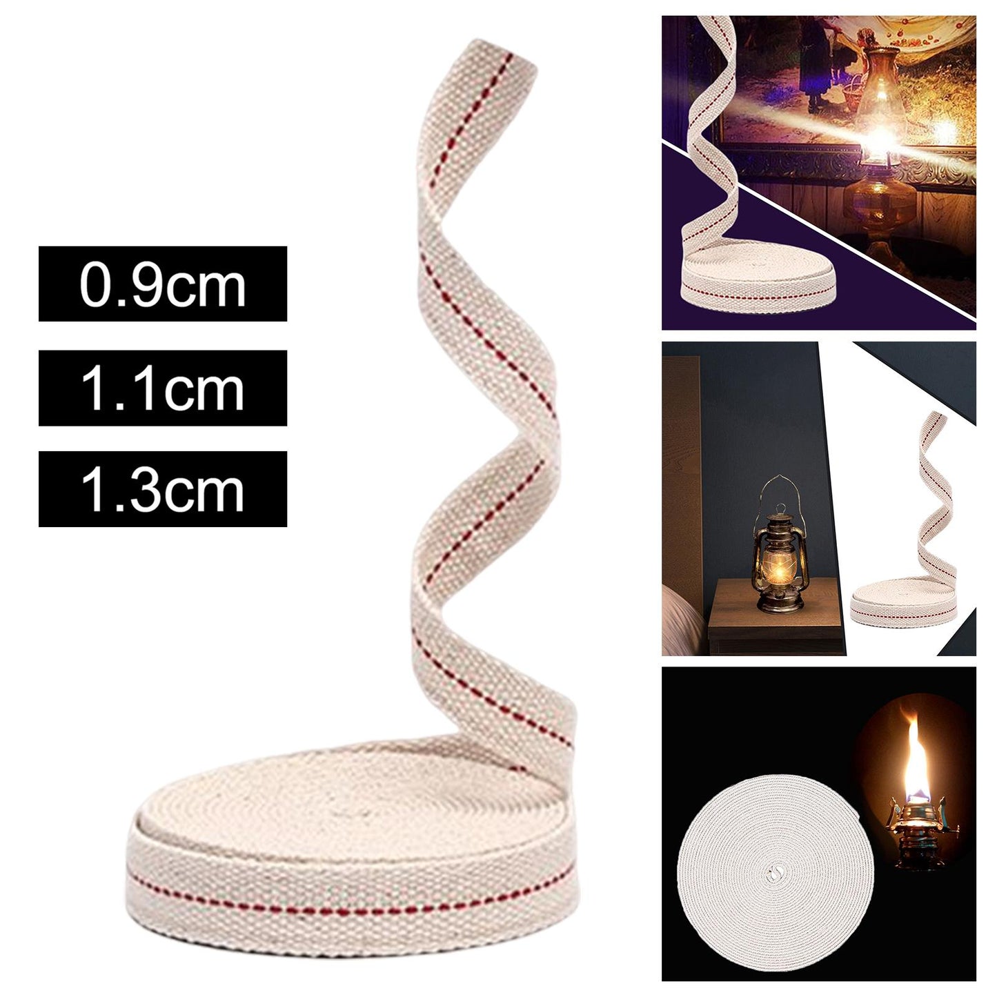 10M Oil Lantern Wick Flat Cotton Wick Oil Lamp Wick Burner with Stitch 0.9cm