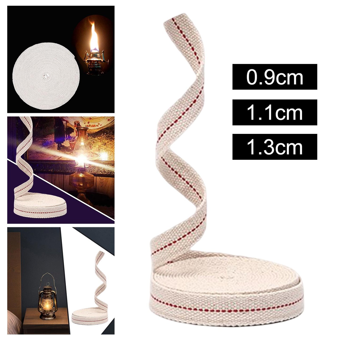 10M Oil Lantern Wick Flat Cotton Wick Oil Lamp Wick Burner with Stitch 0.9cm